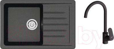 Мойка кухонная со смесителем Berge BR-7602 + Like F8007122 (черный)