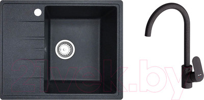 Мойка кухонная со смесителем БелЭворс Mila R + Like F8007122 (черный)