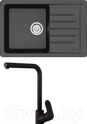 Мойка кухонная со смесителем Berge BR-7602 + Like F8005022 (черный)