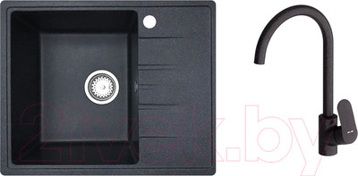 Мойка кухонная со смесителем БелЭворс Mila L + Like F8007122 (черный)