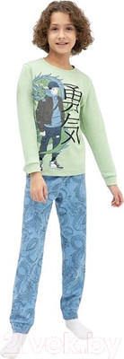Пижама детская Mark Formelle 563314 (р.104-56, пыльно-зеленый/драконы на голубом)