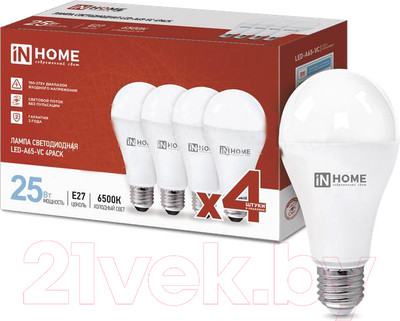 Лампа INhome LED-A65-VC 25Вт 230В Е27 6500К 2380Лм / 4690612052533 (4шт)