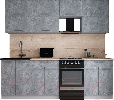 Кухонный гарнитур Интерлиния Мила Gloss 50-23 (керамика/керамика/травертин серый)