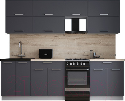 Кухонный гарнитур Интерлиния Мила Gloss 50-25 (пепел/пепел/травертин серый)
