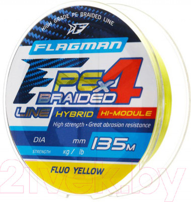 Леска плетеная Flagman Fishing PE Hybrid F4 135m FluoYellow 0.10мм 4.6кг/10lb / 27135-010