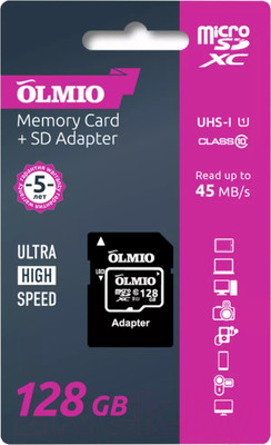 Карта памяти Olmio microSDXC 128GB V30 UHS-I Class 3 (U3)
