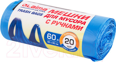 Пакеты для мусора Laima Ultra 60л / 607691 (20шт, синий)