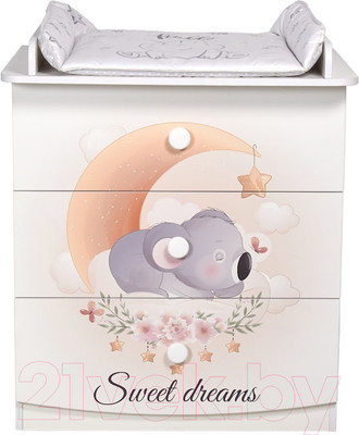 Комод пеленальный Фея 1380 Коала на облачке / 0002801.9.18 (белый)