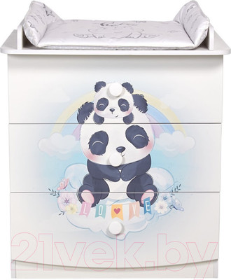 Комод пеленальный Фея 1380 Милые панды / 0002801.9.19 (белый)