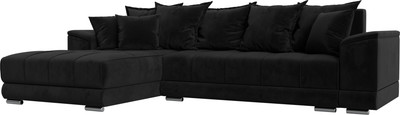 Диван угловой Лига Диванов НордСтар левый / 121112L (велюр черный/подушки велюр черный)