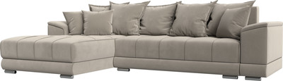 Диван угловой Лига Диванов НордСтар левый / 121113L (микровельвет бежевый/подушки микровельвет бежевый)