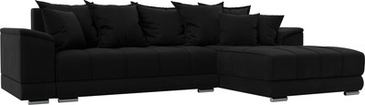 Диван угловой Лига Диванов НордСтар правый / 121117 (микровельвет черный/подушки микровельвет черный)