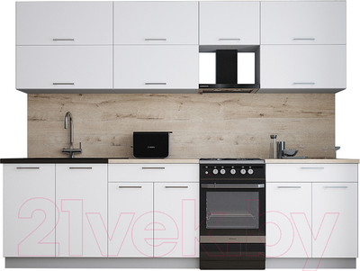 Кухонный гарнитур Интерлиния Мила Gloss 50-27 (белый/белый/травертин серый)