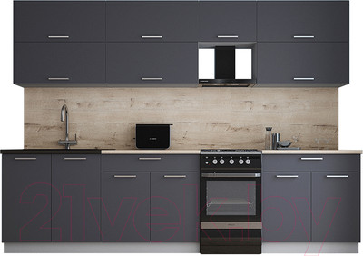 Кухонный гарнитур Интерлиния Мила Gloss 50-29 (пепел/пепел/травертин серый)