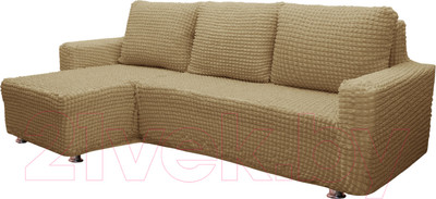Чехол на угловой диван Mio Tesoro С оттоманкой ПО-3 Люкс 6082 (капучино, левый)