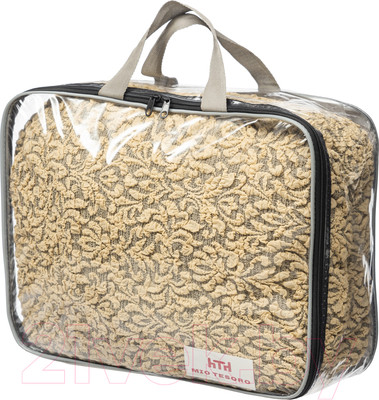 Чехол на угловой диван Mio Tesoro С оттоманкой ПО-3 жаккард Люкс 1858/543 (бежевый, левый)