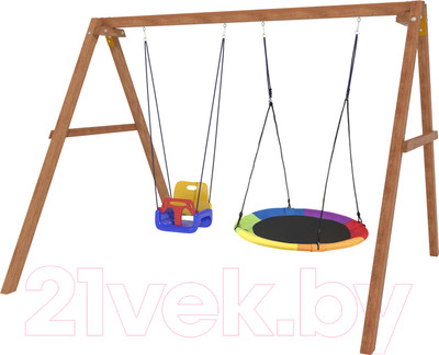 Качели National Tree Company Деревянные с гнездом Свиби и качелями со спинкой / Р911-45 (разноцветный)