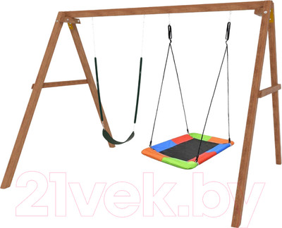 Качели National Tree Company Деревянные с гнездом Лодка и гибкими качелями / Р911-64 (разноцветный)