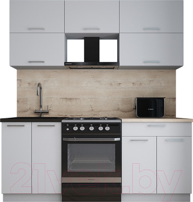 Кухонный гарнитур Интерлиния Мила Gloss 60-19 (грей/грей/травертин серый)