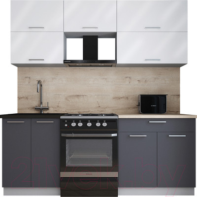 Кухонный гарнитур Интерлиния Мила Gloss 60-20 (белый глянец/пепел/травертин серый)