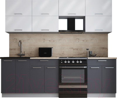 Кухонный гарнитур Интерлиния Мила Gloss 60-24 (белый глянец/пепел/травертин серый)