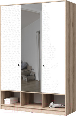 Шкаф Стендмебель Киви 3ств с зеркалом ШК-03 (супермат белый/дуб делано)
