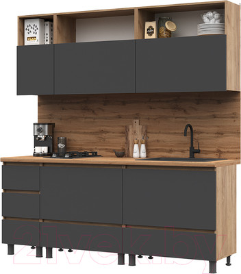Кухонный гарнитур Стендмебель Хелен 2.0 (серый графит 0162/дуб крафт золотой)