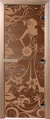Стеклянная дверь для бани/сауны Doorwood Девушка в цветах 80x200 / DW00990 (бронза матовый)