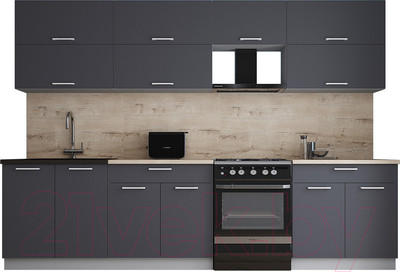 Кухонный гарнитур Интерлиния Мила Gloss 60-30 (пепел/пепел/травертин серый)