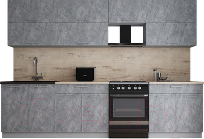 Кухонный гарнитур Интерлиния Мила Gloss 60-30 (керамика/керамика/травертин серый)
