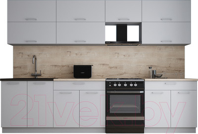 Кухонный гарнитур Интерлиния Мила Gloss 60-30 (грей/грей/травертин серый)