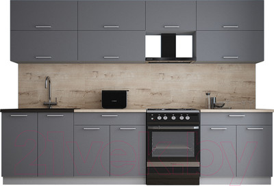 Кухонный гарнитур Интерлиния Мила Gloss 60-30 (серый/серый/травертин серый)