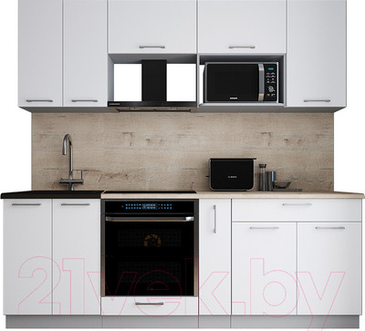 Кухонный гарнитур Интерлиния Мила Gloss 2.2 (белый/белый/травертин серый)