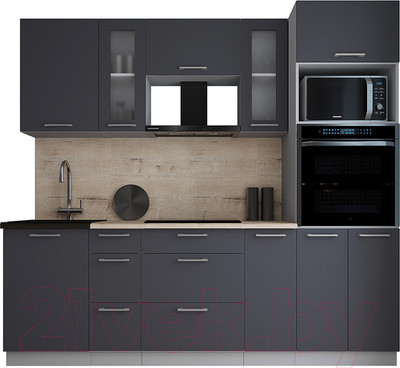 Кухонный гарнитур Интерлиния Мила Gloss 2.4 (пепел/пепел/травертин серый)