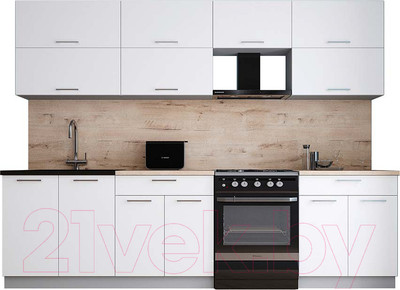 Кухонный гарнитур Интерлиния Мила Gloss 60-28 (белый/белый/травертин серый)