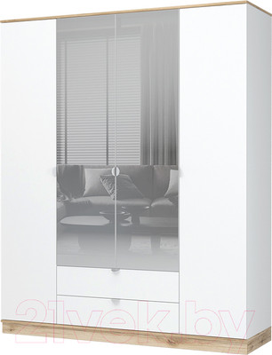 Шкаф Стендмебель Юкки ШК 2Я 1800 4х створчатый с зеркалом (белый/дуб делано)