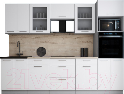 Кухонный гарнитур Интерлиния Мила Gloss 2.8 (белый/белый/травертин серый)
