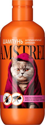 Шампунь от блох Amstrel Антипаразит с маслом пальмарозы, алоэ и экстр.пиретрума д/кошек (300мл)