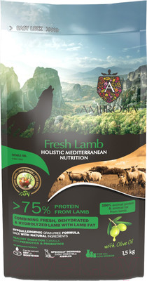Сухой корм для собак Ambrosia Mediterranean для взрослых собак ягненок / U/AHL1.5 (1.5кг)
