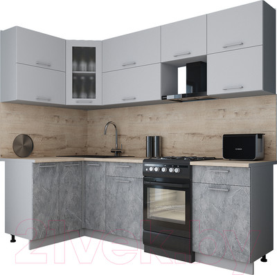 Кухонный гарнитур Интерлиния Мила Gloss 50-12x24 (грей/керамика/травертин серый)