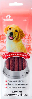 Лакомство для собак Домашний деликатес Палочки из утиного филе (45г)