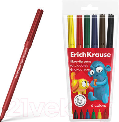 Фломастеры Erich Krause Jolly Friends Super Washable / 61830 (6цв)