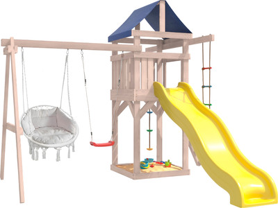 Игровой комплекс National Tree Company С качелями лодочка и креслом с подушкой IgroWoods / ДНП-10 (не окрашен)