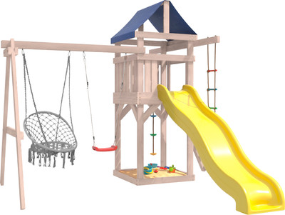 Игровой комплекс National Tree Company С качелями лодочка и плетеным креслом IgroWoods / ДНП-2 (не окрашен)