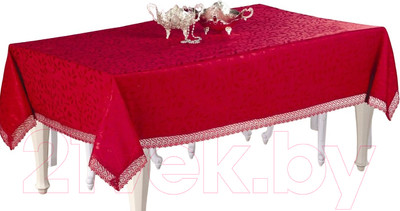 Скатерть DO&CO c гипюром 160x220 / 8082 (бордовый)