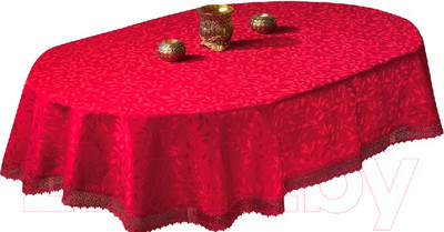 Скатерть DO&CO c гипюром 160x220 / 8525 (овал, бордовый)