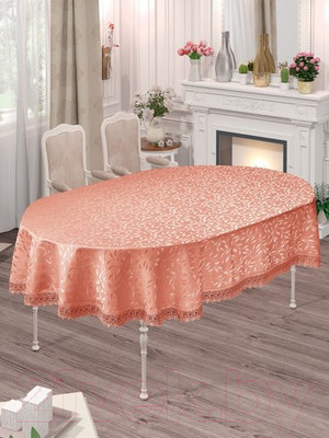 Скатерть DO&CO c гипюром 160x220 / 8525 (овал, персиковый)