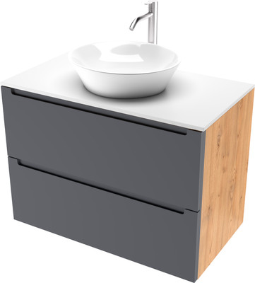 Тумба под умывальник ЗОВ Дион 80 / D80LHO0M7015МKV5-KP13W (графит матовый/дуб)