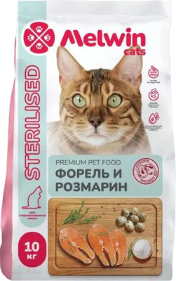 Сухой корм для кошек Melwin для стерилизованных с Форелью и розмарином (10кг)
