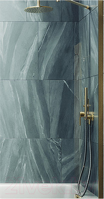 Стеклянная шторка для ванны MaybahGlass MGV-64-3ш (прозрачное стекло/золотой)